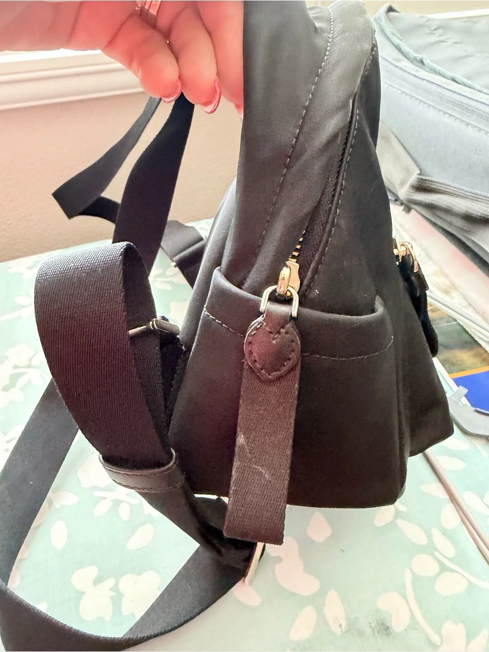 Kate Spade Black Nylon Mini Backpack with Gold Accents